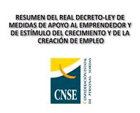 Real Decreto-Ley Medidas de apoyo al emprendedor y de estímulo del crecimiento y de la creación de empleo (LSE)